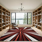 Crimson Starburst Radial Stripes Rug