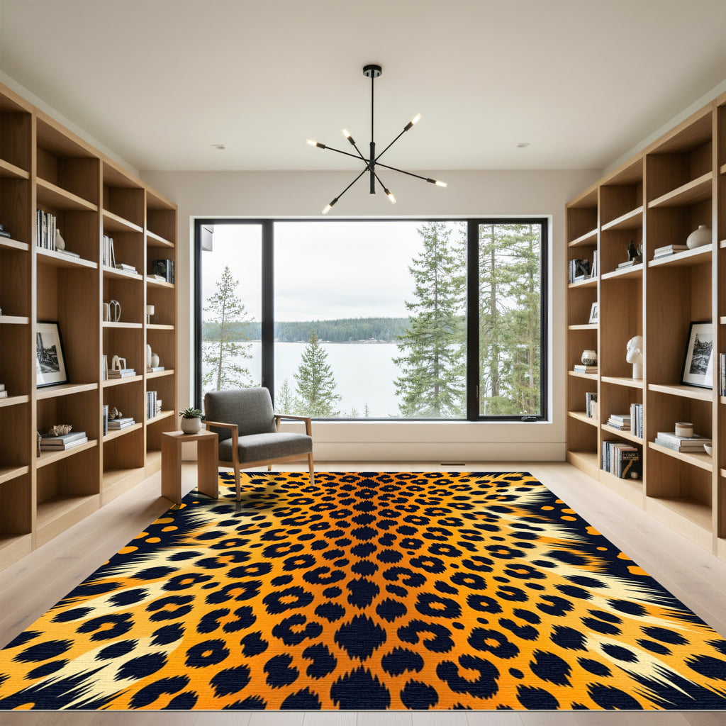 Bold Golden Leopard Spotted Animal Skin Rug