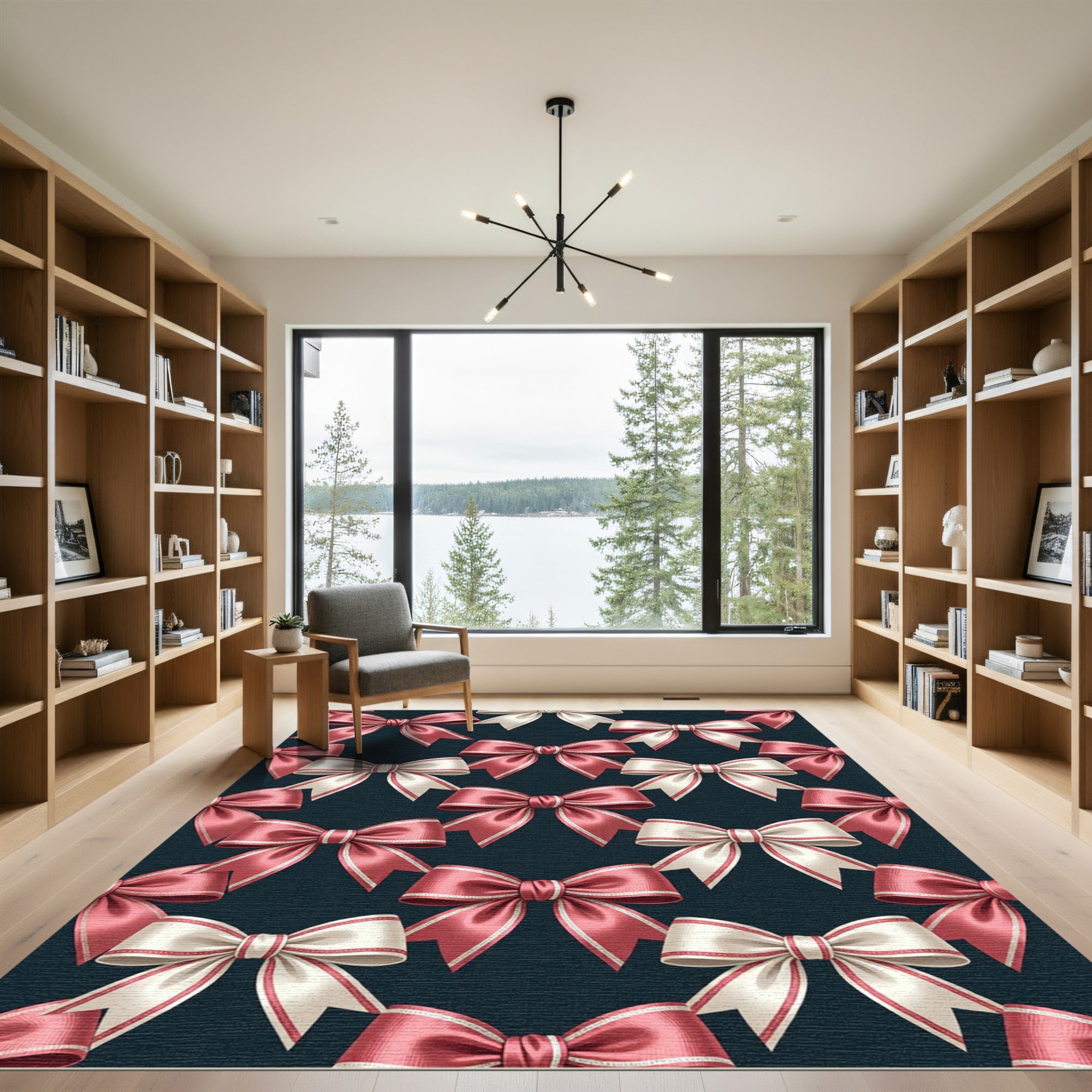 Elegant Pink and Cream Ribbon Bows Rug
