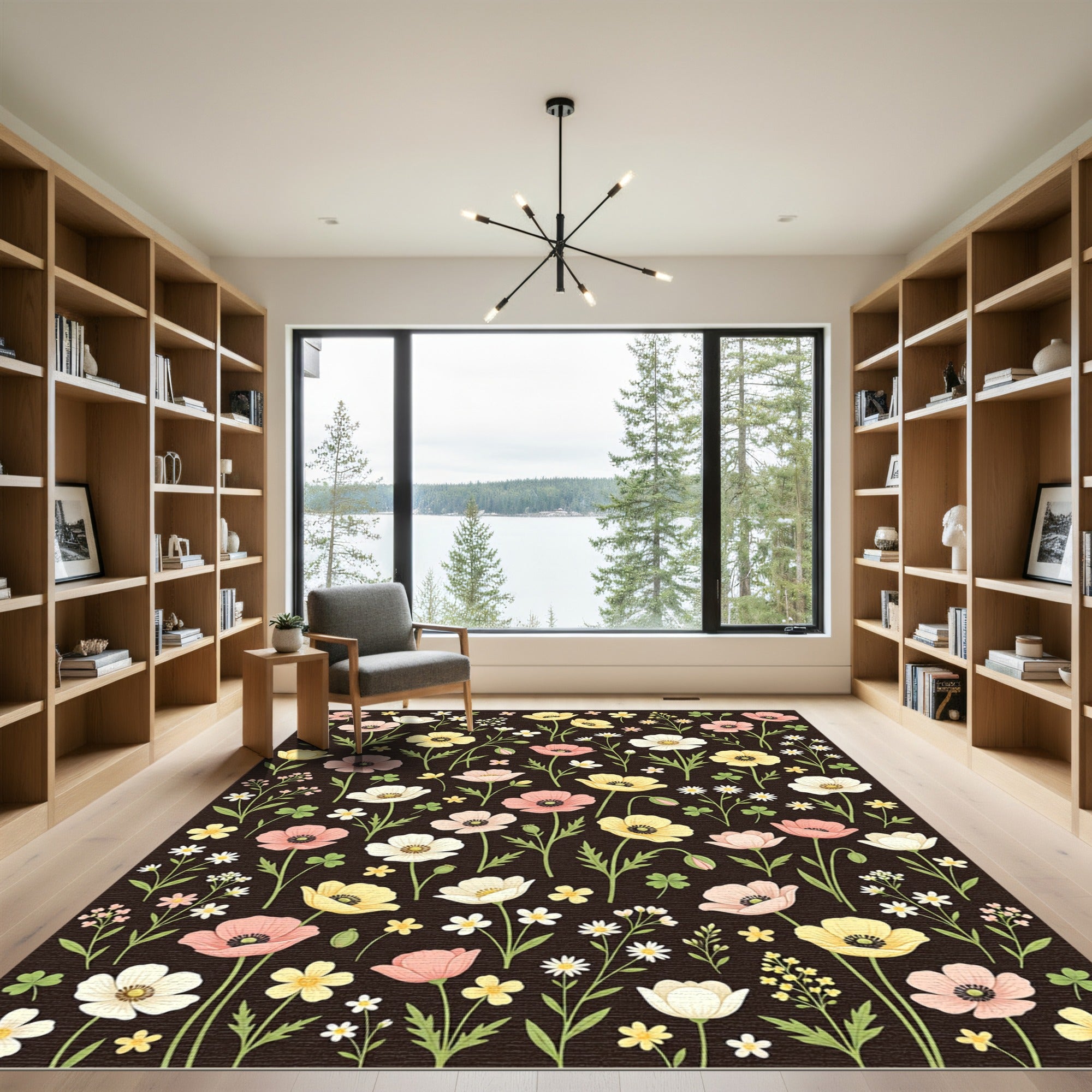 Pink Yellow White Floral Field Meadow Rug