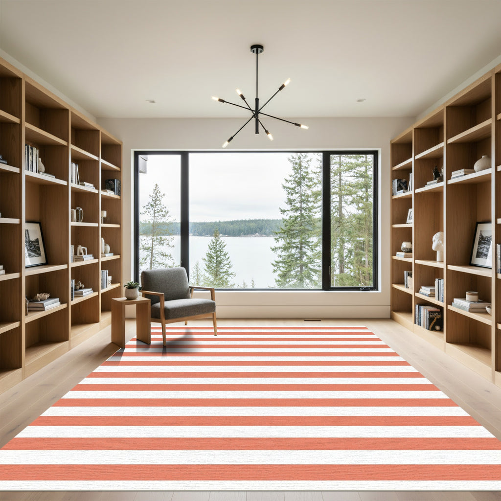 Coral White Stripe Rug