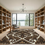 Rich Brown Baroque Floral Scroll Rug