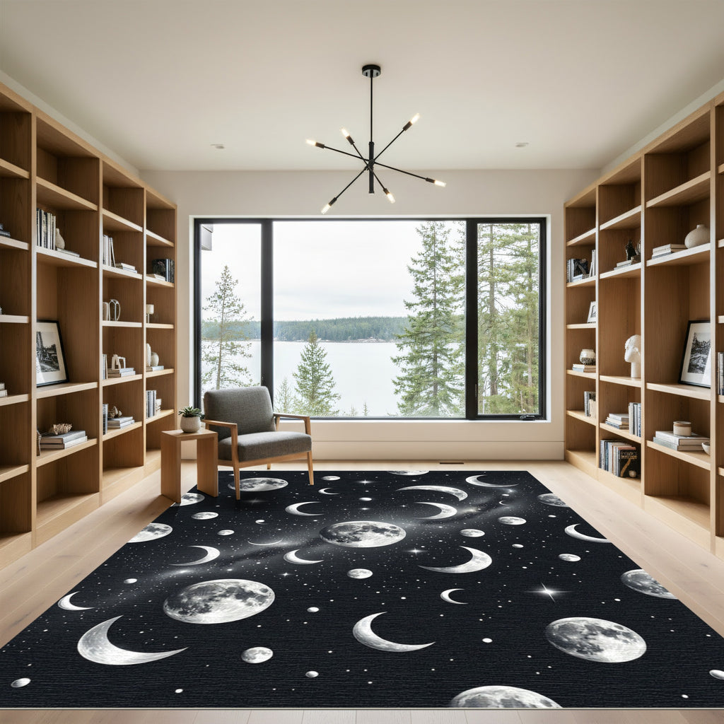 Celestial Moon Phases Starry Night Rug