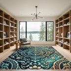 Aqua Teal Floral Medallion Relief Rug