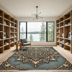Ornate Gold Teal Mandala Art Rug