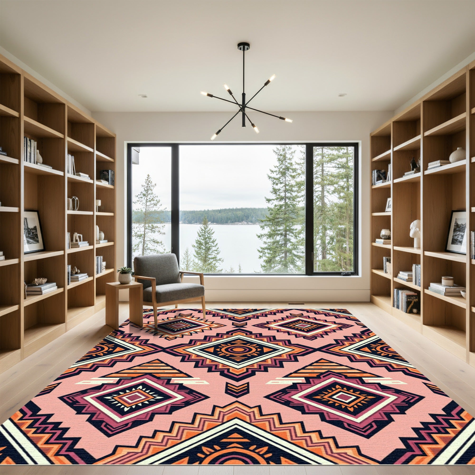 Geometric Pink Diamond Tribal Rug