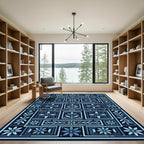 Navy Blue Floral Botanical Composition Rug