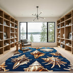 Deep Blue Seashell Nautical Illustration Rug