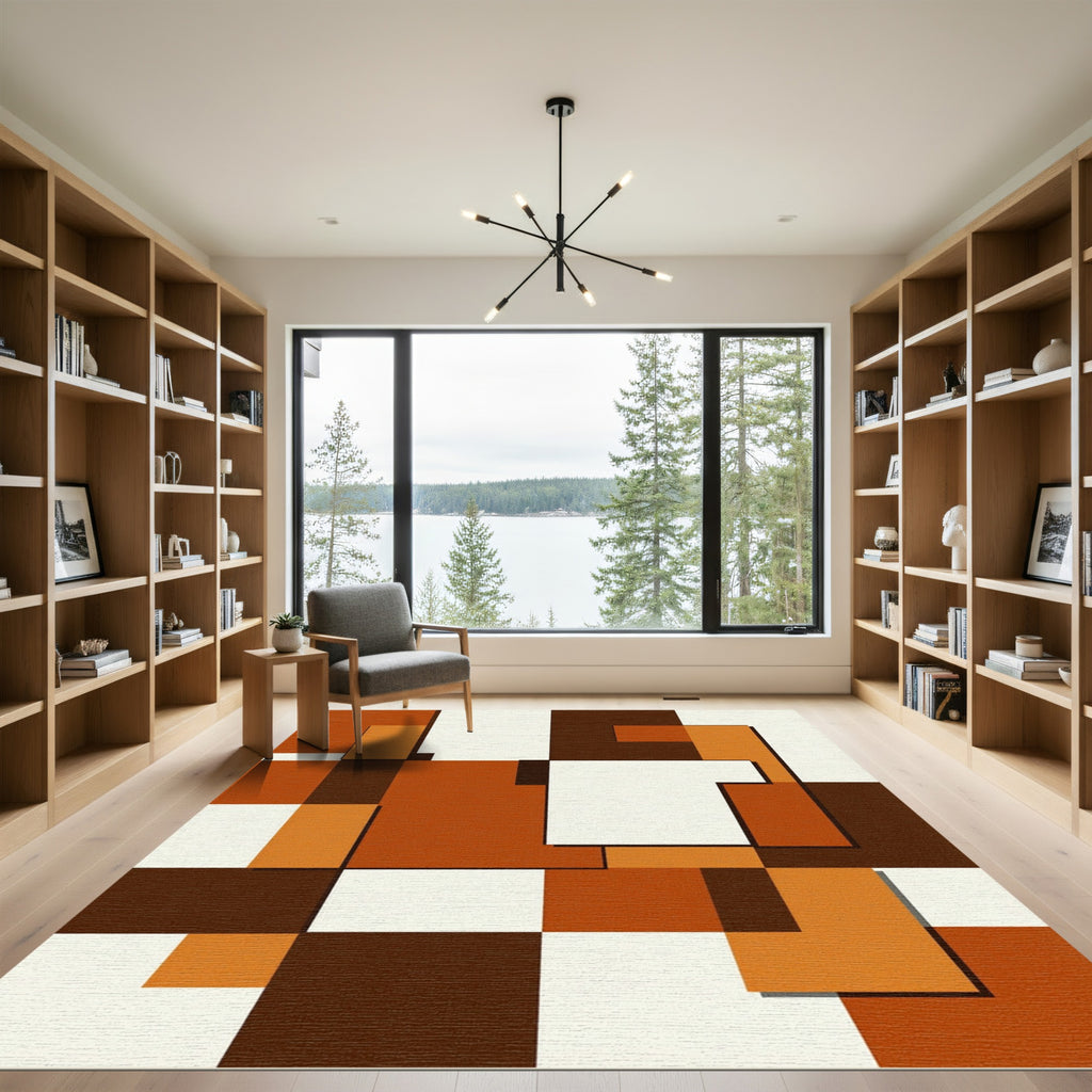 Modern Earth Tone Abstract Geometric Art Rug