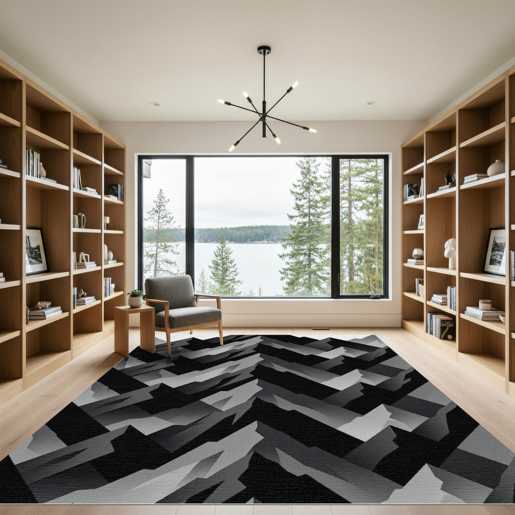 Monochrome Jagged Peaks Geometric Overlay Rug