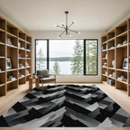 Monochrome Jagged Peaks Geometric Overlay Rug