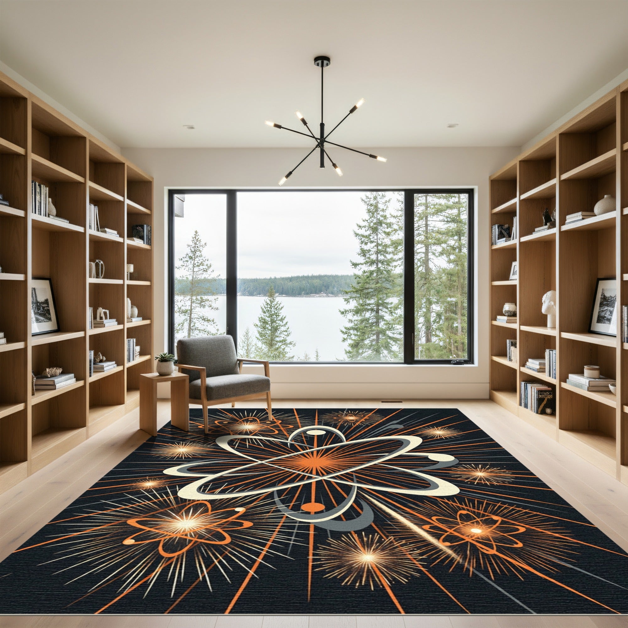 Atomic Orange Orbit Starburst Area Rug
