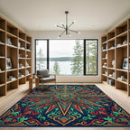 Radiant Star Medallion Teal Gold Tapestry Rug