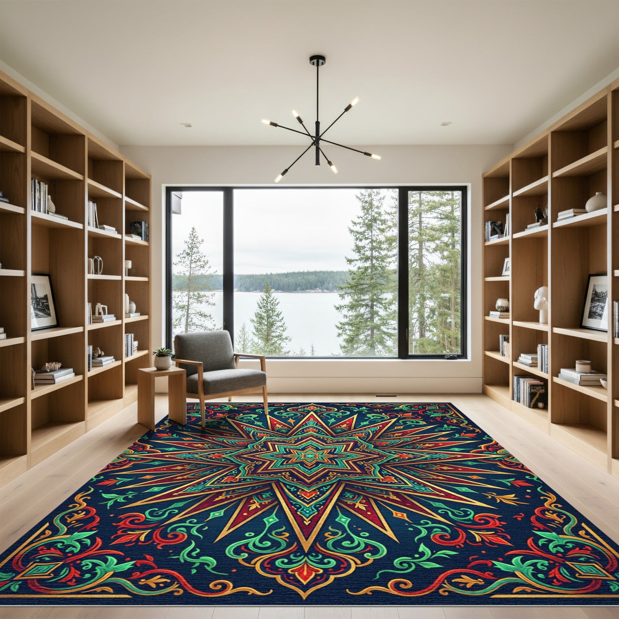 Radiant Star Medallion Teal Gold Tapestry Rug
