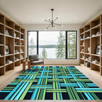 Woven Blue and Green Linear Grid Rug