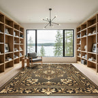 Antique Gold Floral Scroll Emblem Rug