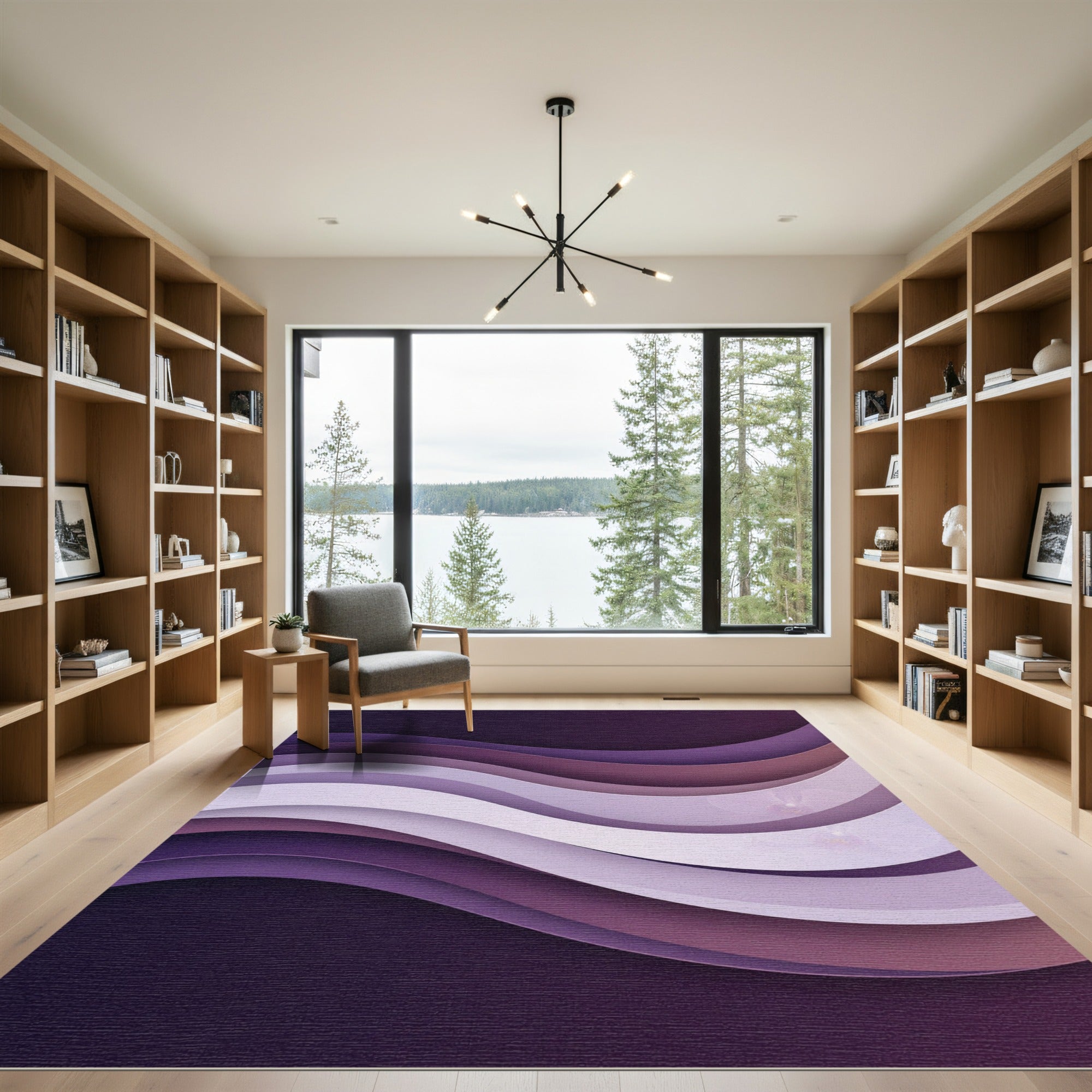 Layered Purple Orchid Abstract Waves Rug
