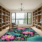 Vibrant Pink Lotus Garden Foliage Rug