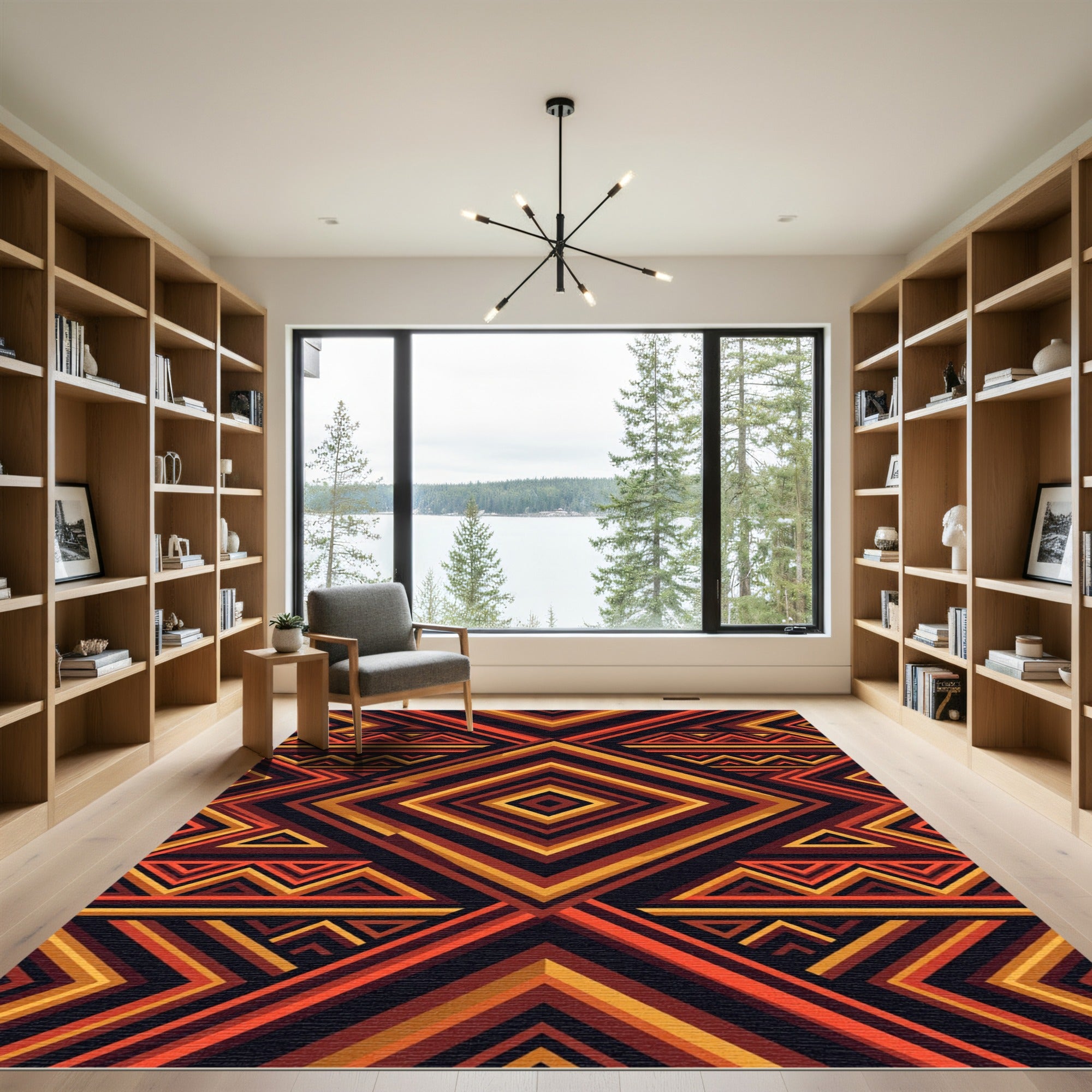Bold Amber Geometric Tribal Diamond Rug