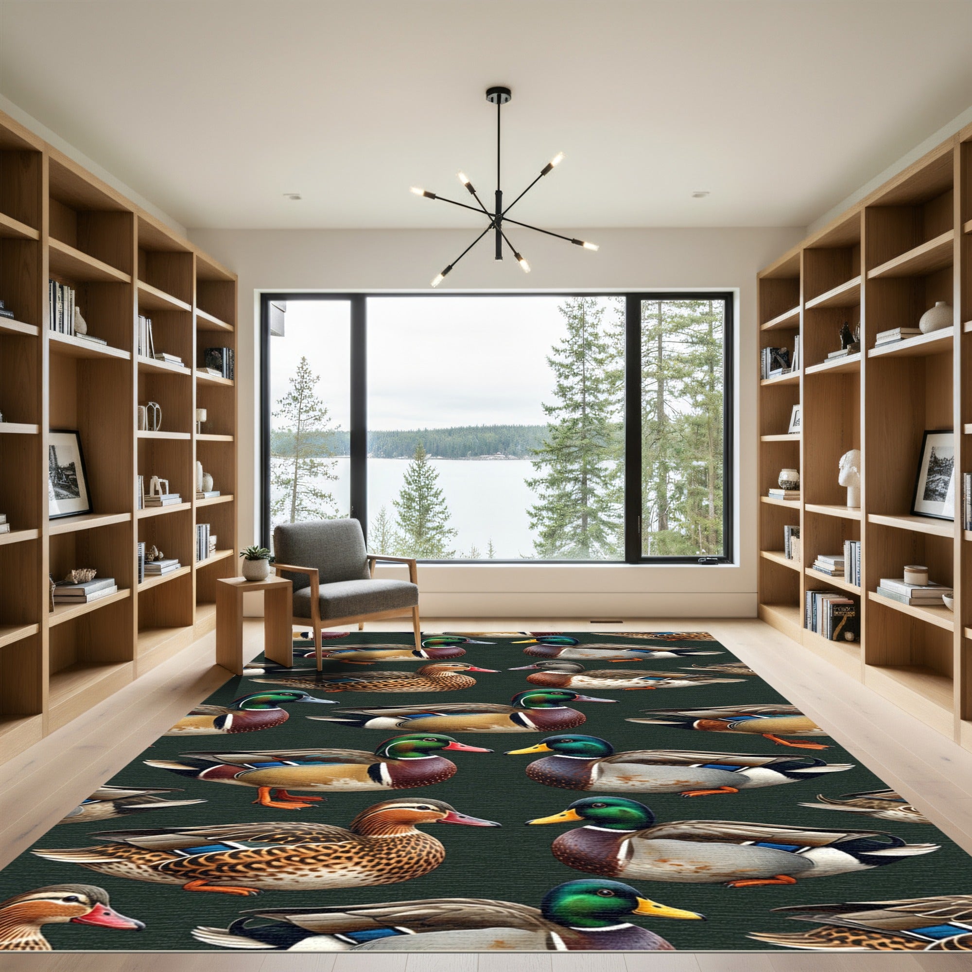 Detailed Mallard Duck Forest Green Rug