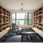 Industrial Steel Metallic Geometric Grid Rug