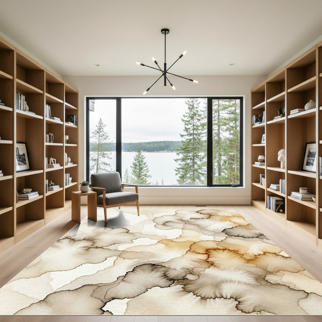 Earthy Brown Ink Cloud Abstract Rug