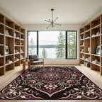 Deep Crimson Floral Medallion Rug