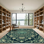 Teal Lotus Floral Medallion Art Rug