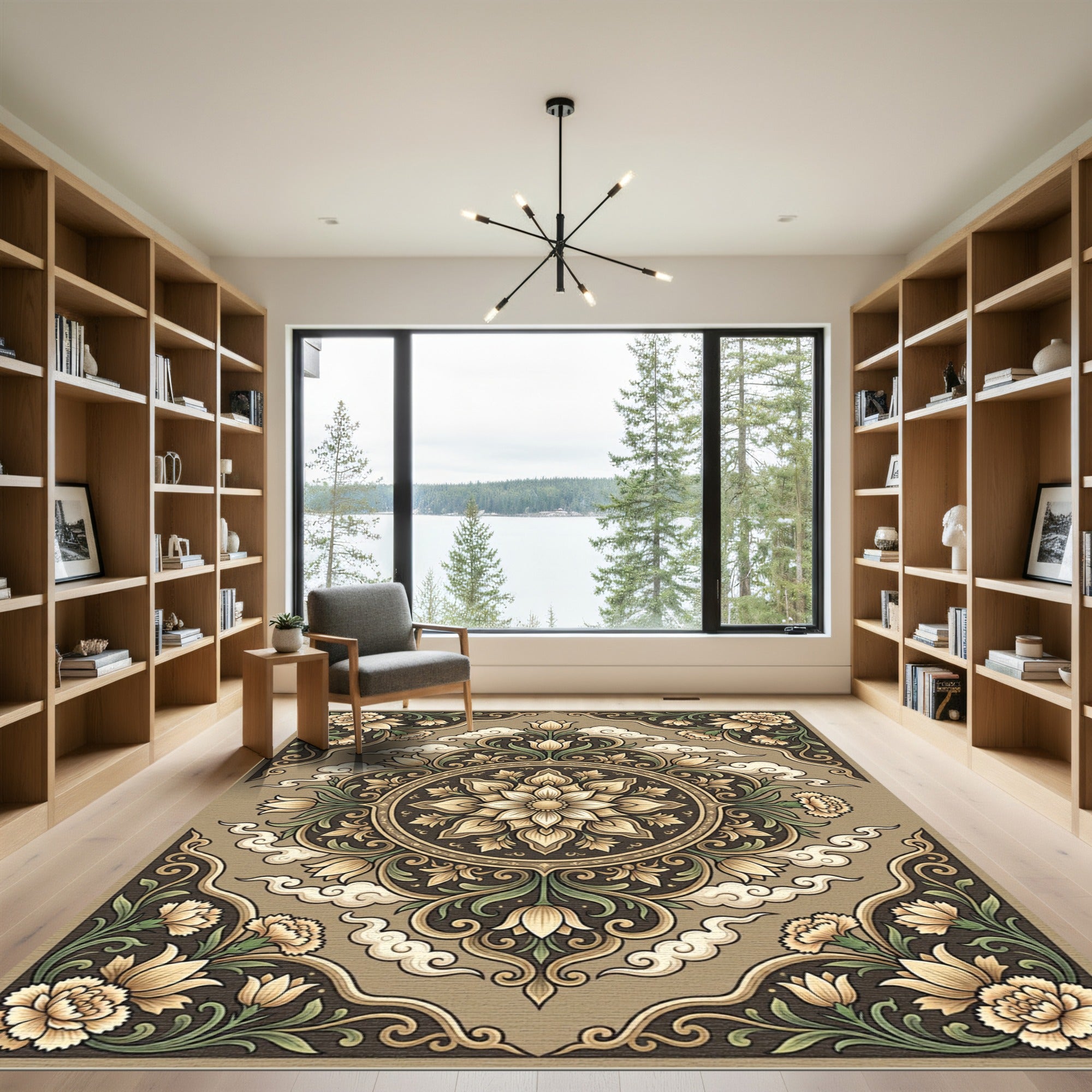 Earthy Beige Floral Mandala Cloud Rug