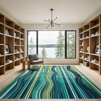Abstract Teal and Forest Green Linear Wave Rug