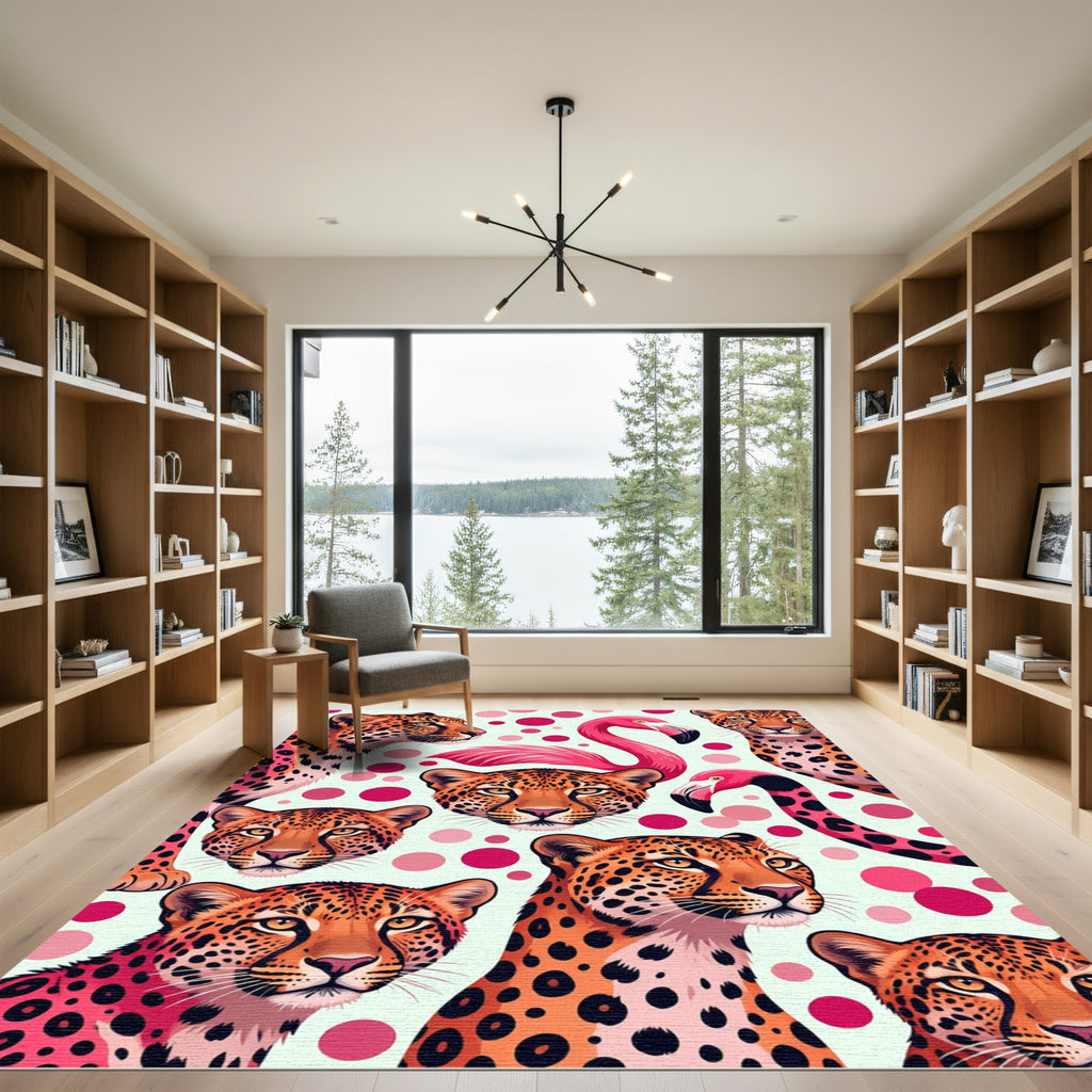 Vibrant Pink Flamingo Leopard Spot Art Rug