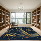 Golden Mantis Blue Entomology Illustration Rug