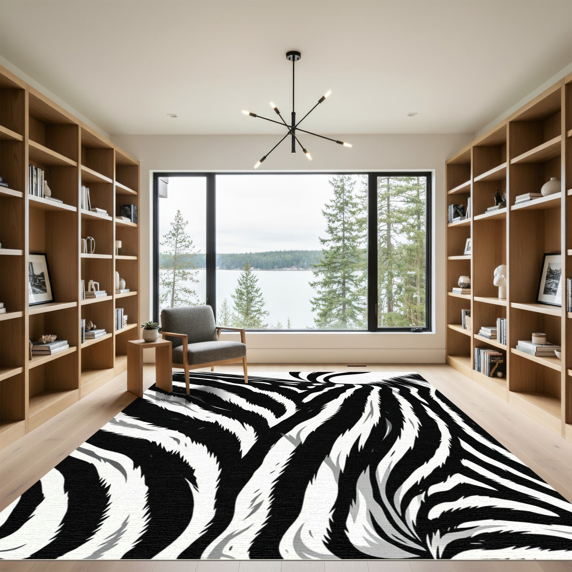 Bold Monochromatic Zebra Stripe Rug