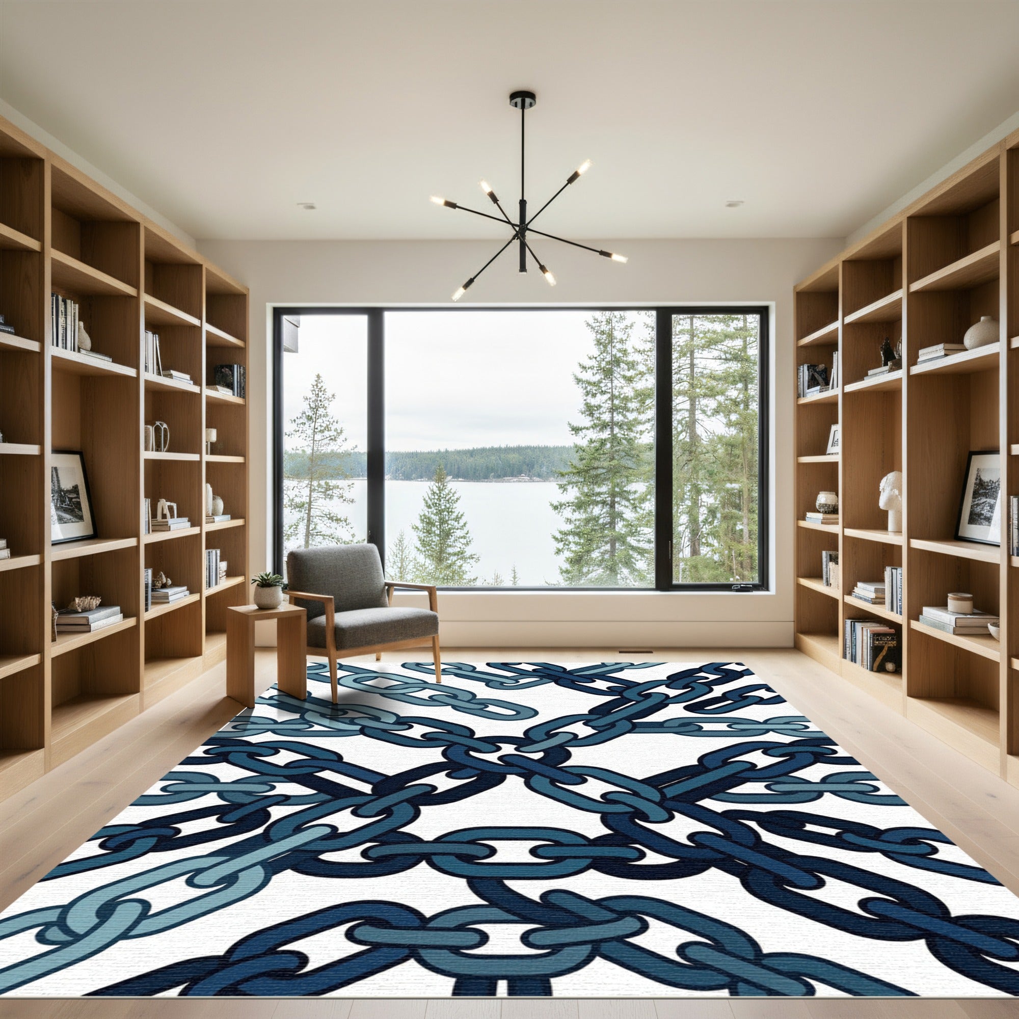 Industrial Navy Chain Link Abstract Rug