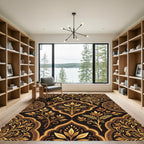 Elegant Gilded Botanical Medallion Damask Rug