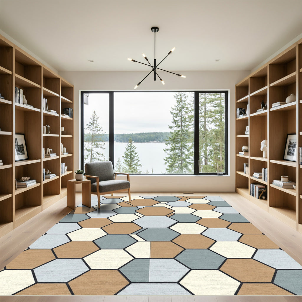 Neutral Hexagon Tile Harmony Rug
