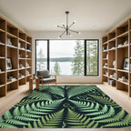 Emerald Fern Fronds Dark Botanical Rug