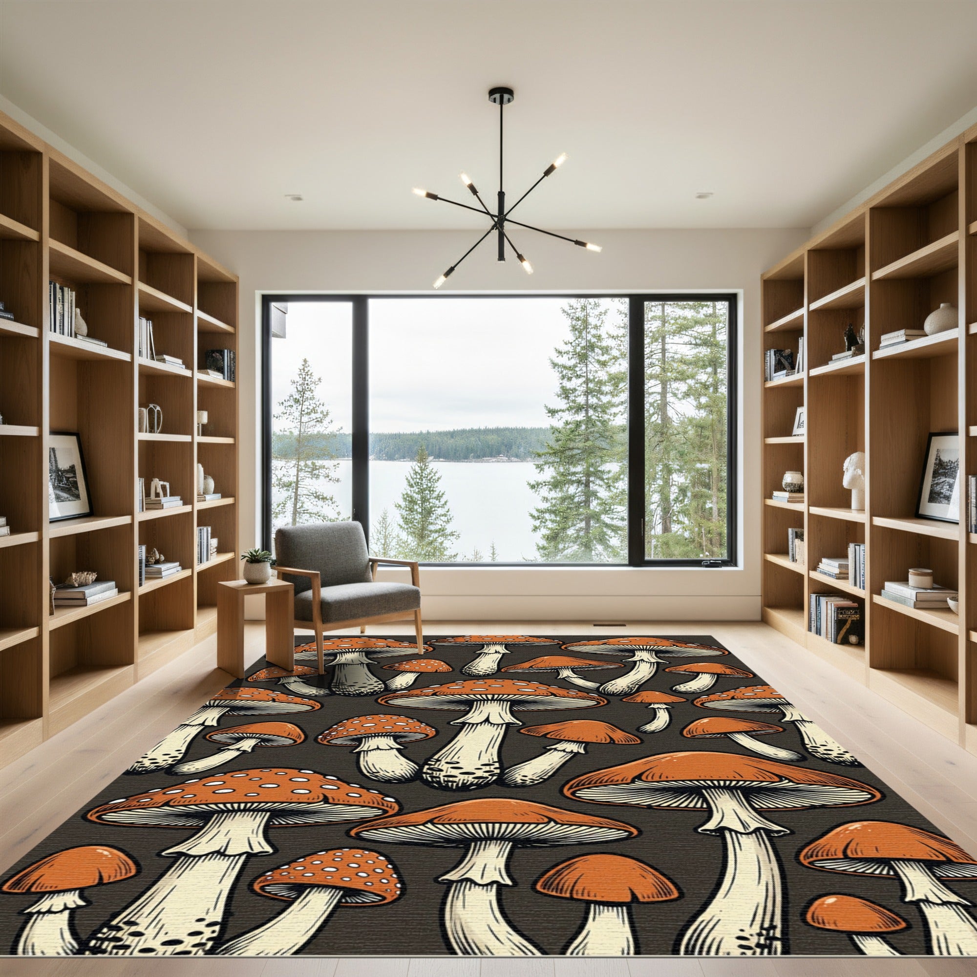 Whimsical Speckled Orange Mushroom Forest Rug
