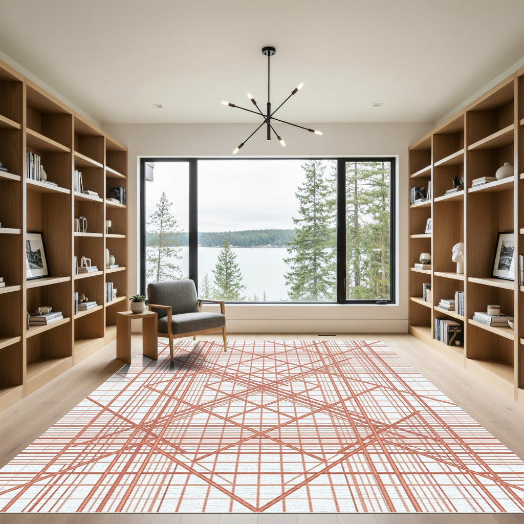 Coral Intersecting Lines Grid Rug
