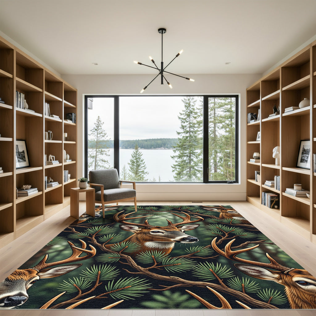 Majestic Deer Woodland Branches Background Rug