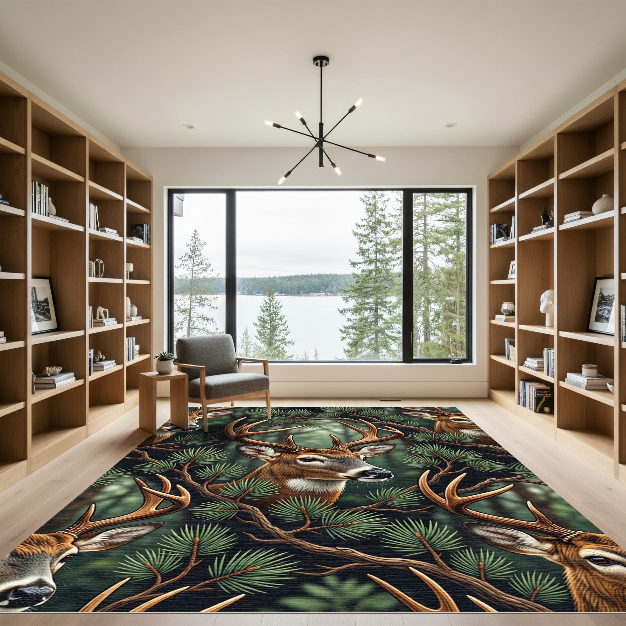 Majestic Deer Woodland Branches Background Rug