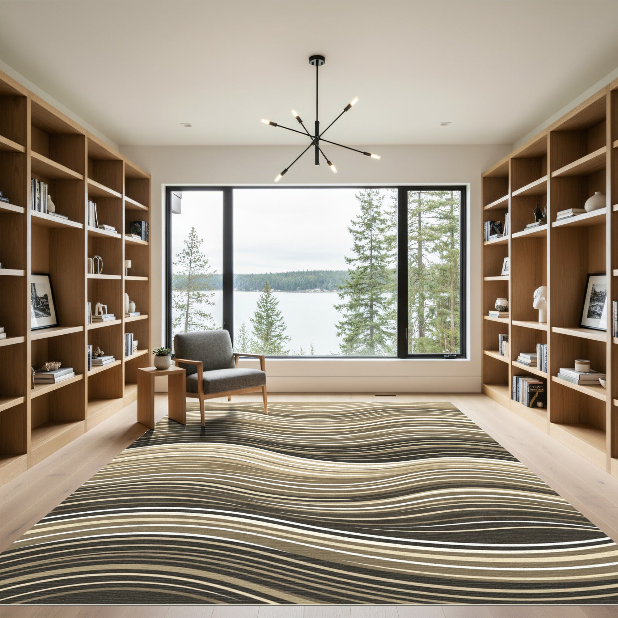 Organic Earth Tone Wavy Line Rug