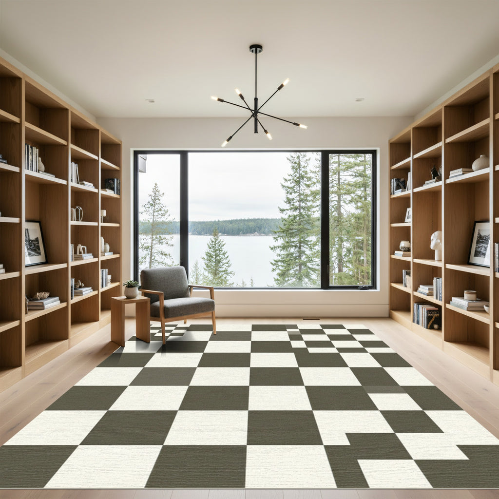 Dark Gray White Checkerboard Pattern Rug
