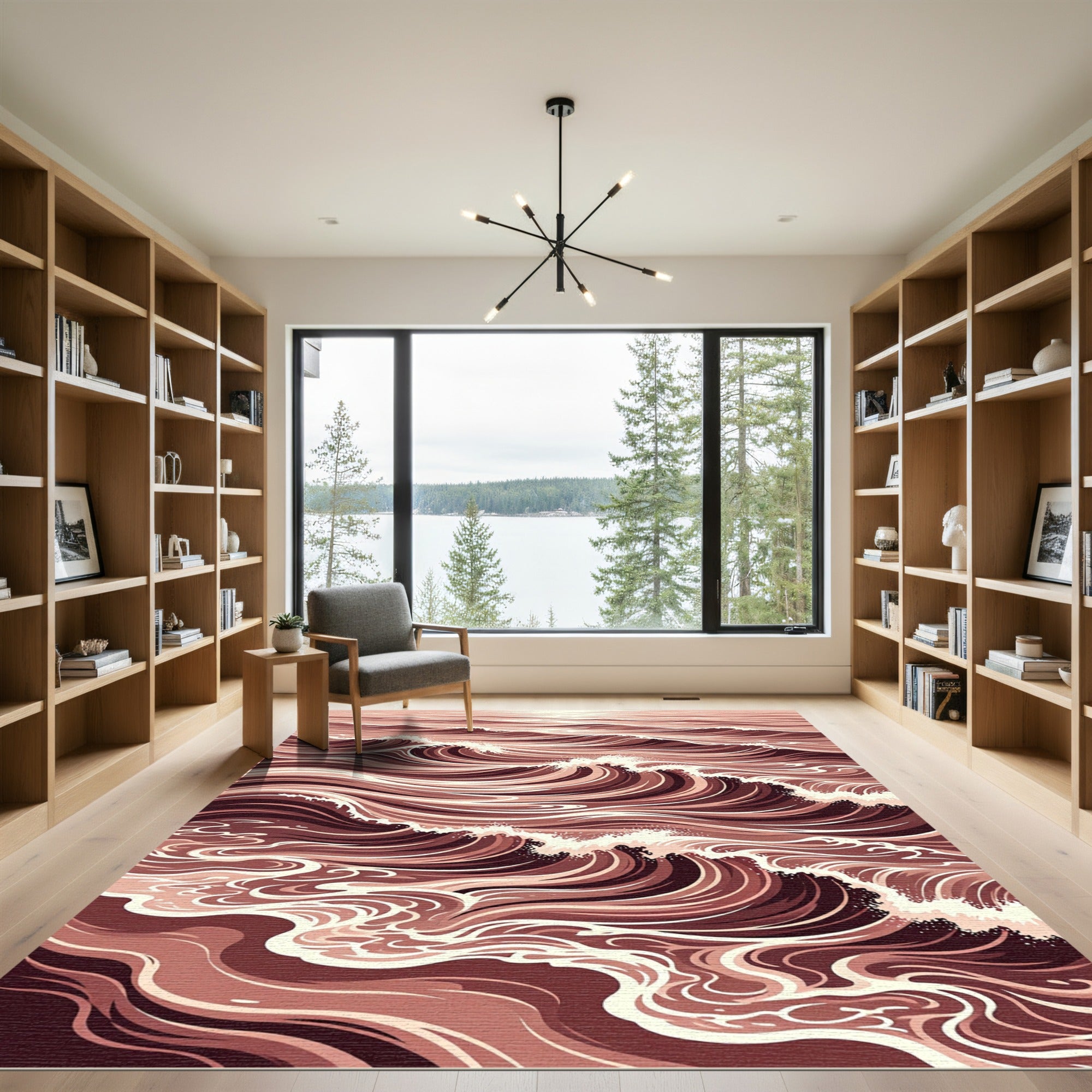 Crimson Wave Ripples Dynamic Motion Rug