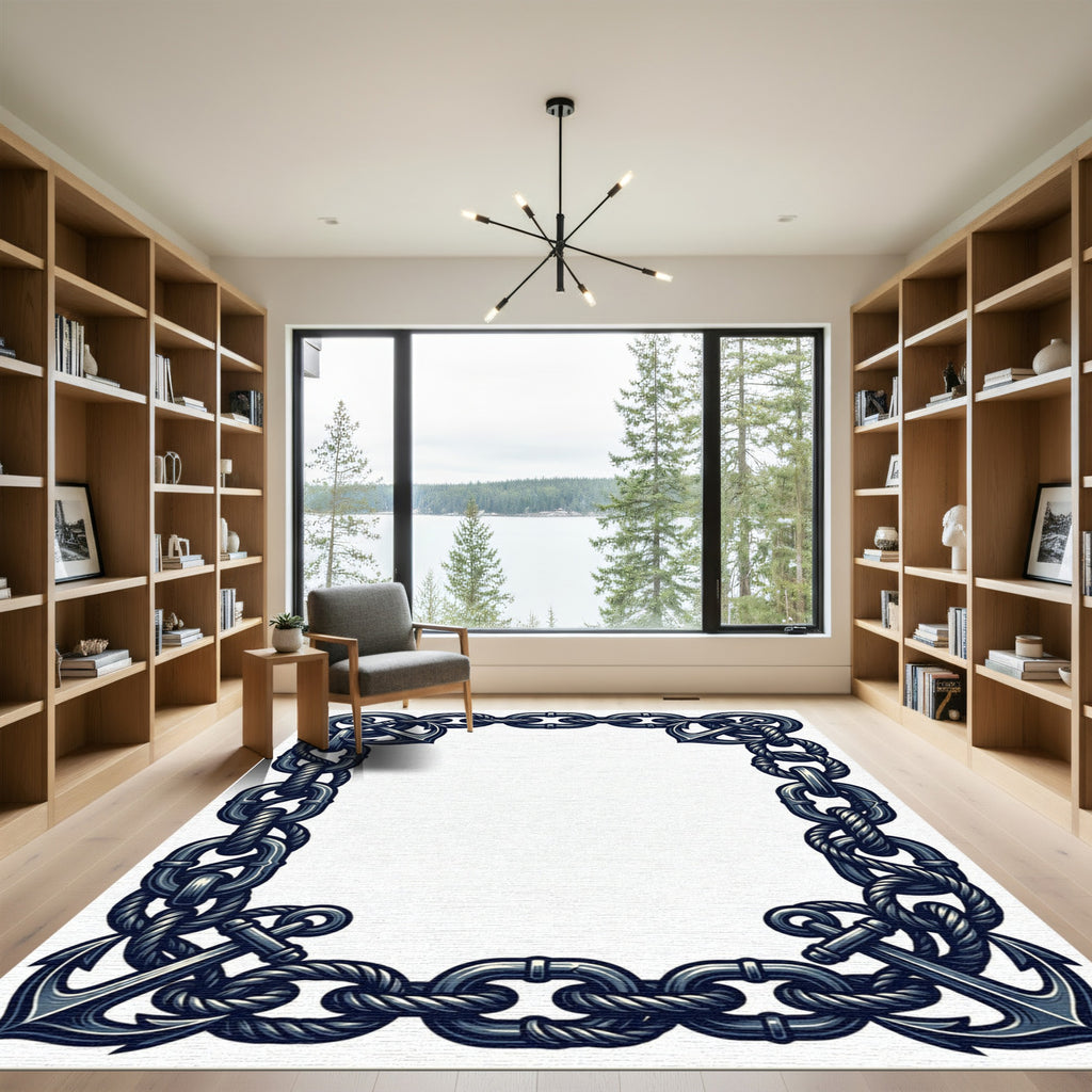 Nautical Anchor Chain Border Rug