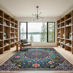 Elegant Floral Medallion Azure Teal Rug