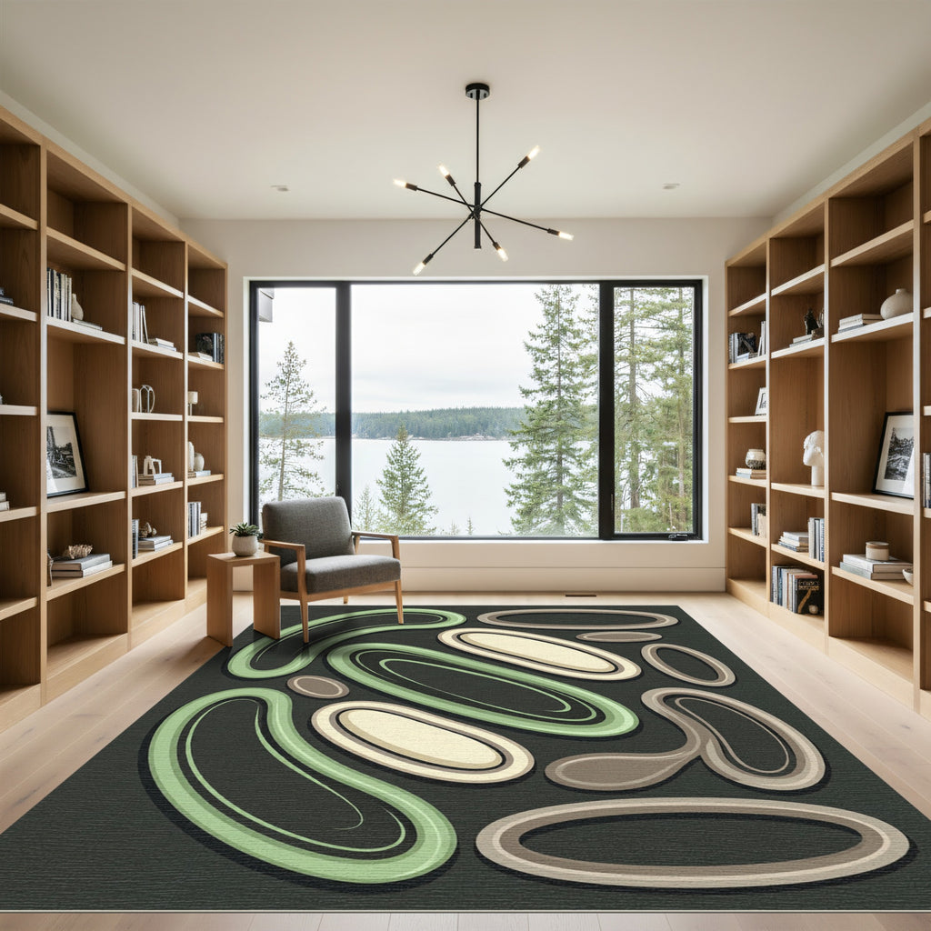 Mid Century Organic Sage Oval Abstract Rug