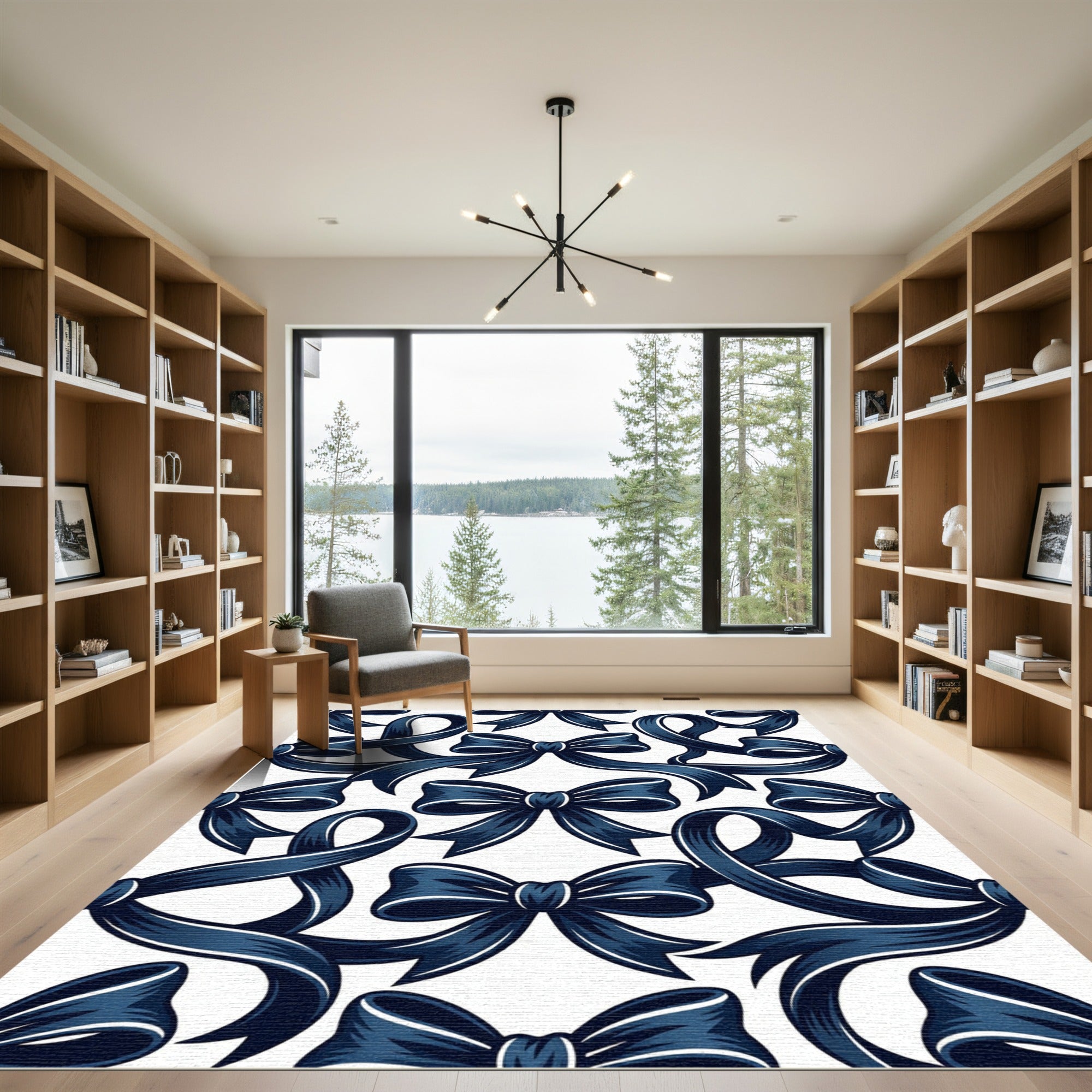 Elegant Navy Blue Bow Ribbon Repeat Rug