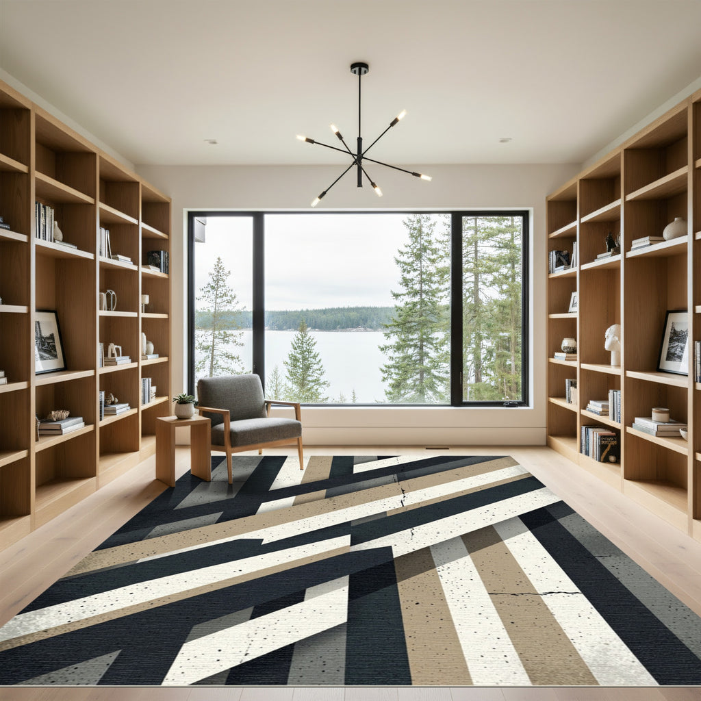 Modern Geometric Tonal Striped Art Rug