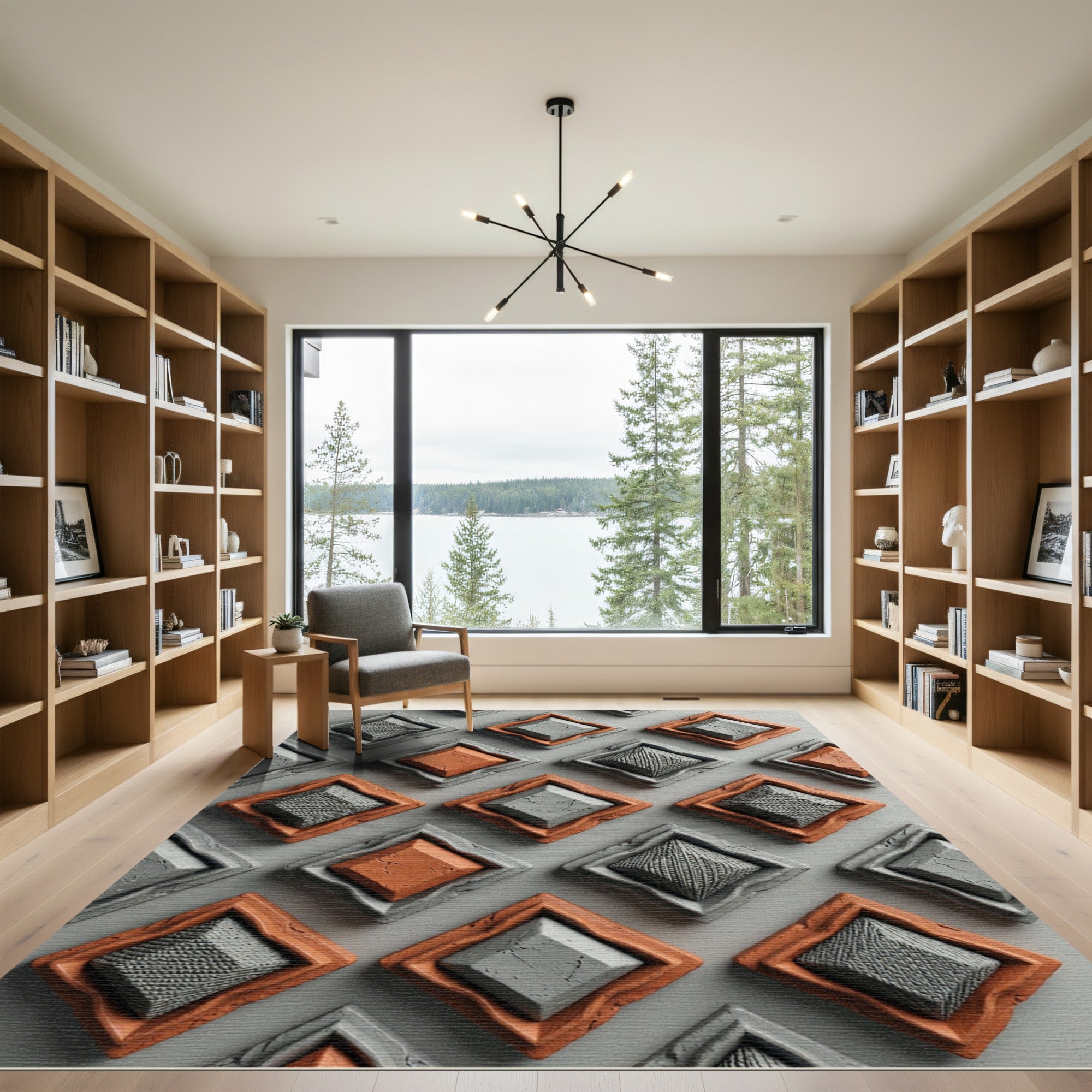 Terracotta Gray Diamond Textured Geometric Rug